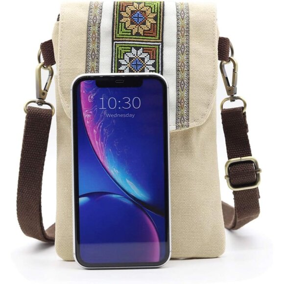 Women's Khaki Vintage Embroidered Cute Mini Cross Body Bag Small Handbags - Picture 3 of 6